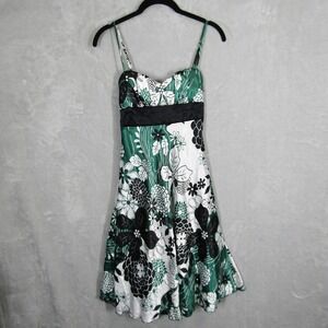 Speechless Dress Womens Size 3 Green Black White Floral Fit Flare Party USA Y2K